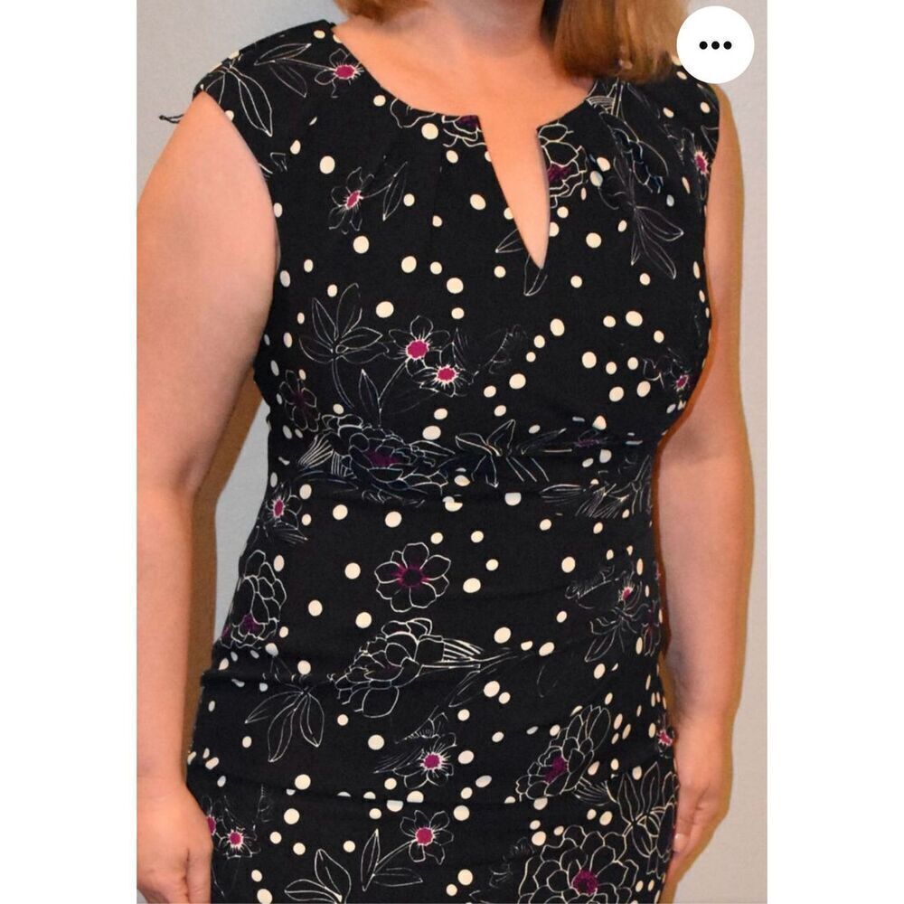 Adrianna Papell Erika Dress Black Floral Polka Dot MIDI Dress sz 6 NWT